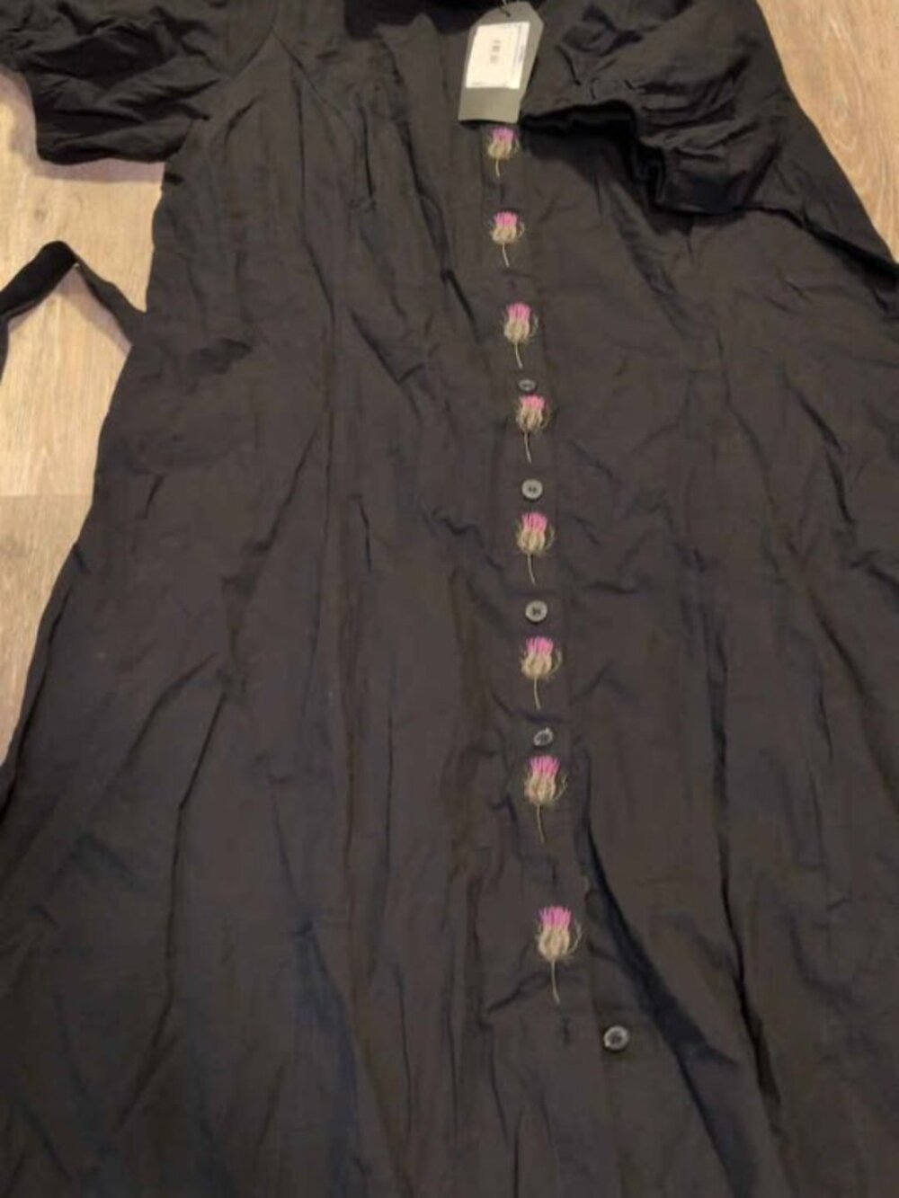 DISTURBIA Despair Cotton Thistle Up Midaxi Dress Black Embroidered UK20 us 16 - Picture 4 of 5